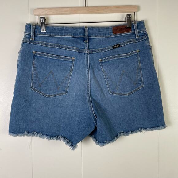 Wrangler “4” frayed short” denim cutoffs Jean raw hem stretch mid high rise - Picture 10 of 16
